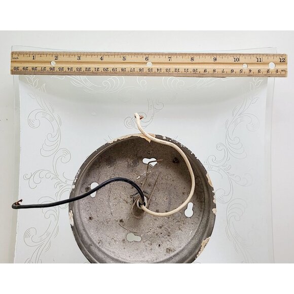 Vintage MCM Glass Ceiling Light Fixture With Etched Swirl Design & Metal Base - Picture 11 of 14